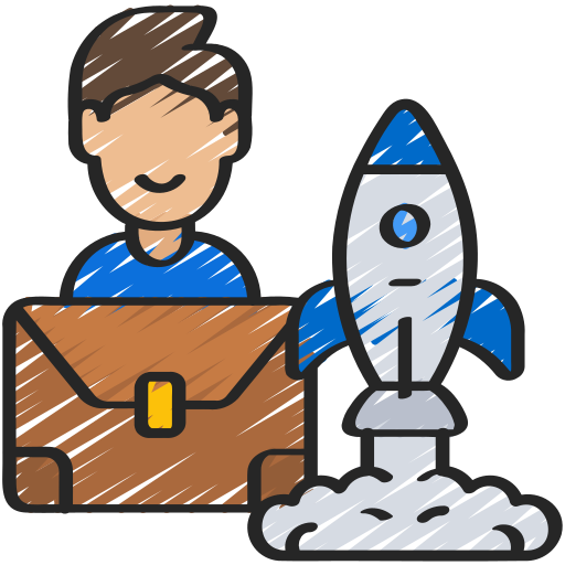 icon person mit tasche und rakete